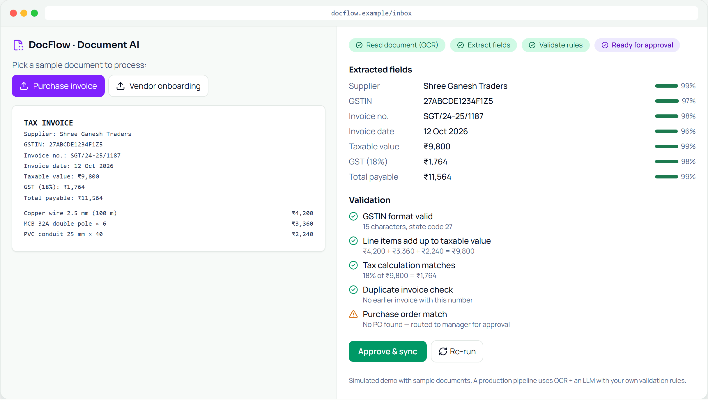 AI Document Processing — interface preview