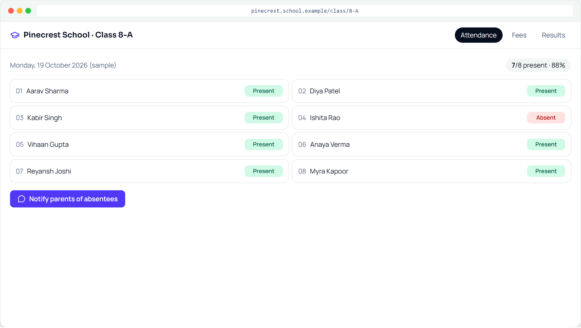 School Management System — interface preview
